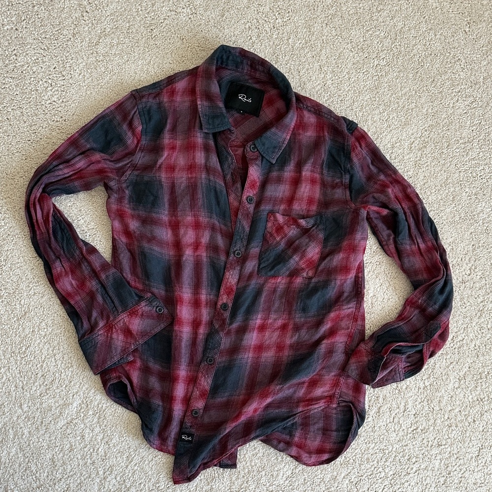 Rails Burgundy and Charcoal Plaid Button Down Shirt